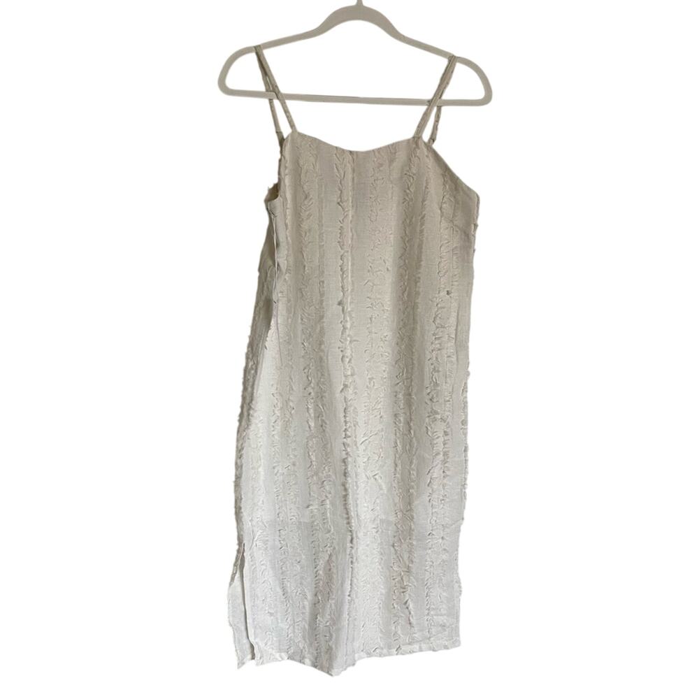 NWT Callahan Minimal Boho Square Neck Resortwear Fringe Accent Sheath Midi Dress